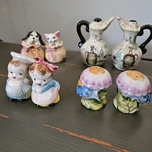 Lot of Vintage Salt and Pepper Shakers Japan S&P Flowers Boy Girl Cat Dog Wine